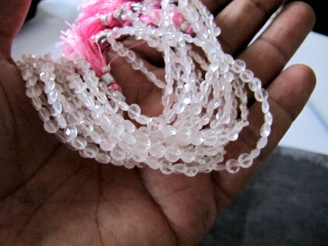 Natural Rose Quartz Faceted Coin shape briolette Beads 4.5mm Sold Per Strand 8 Inch Long