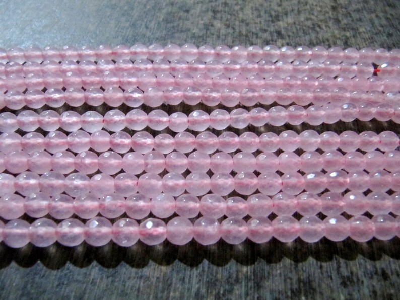 Natural Rose Quartz Round Shape Briolette Faceted 5-6mm Beads Pink Colour Strand 14-15 Inches Long