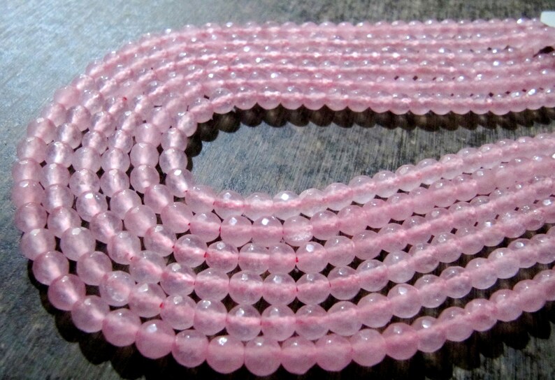 Natural Rose Quartz Round Shape Briolette Faceted 5-6mm Beads Pink Colour Strand 14-15 Inches Long