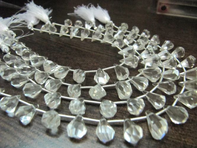 Natural Rock Crystal Quartz Briolette Faceted Teardrop 6x10mm to 9x15mm Beads Sold per Strand 8 inches