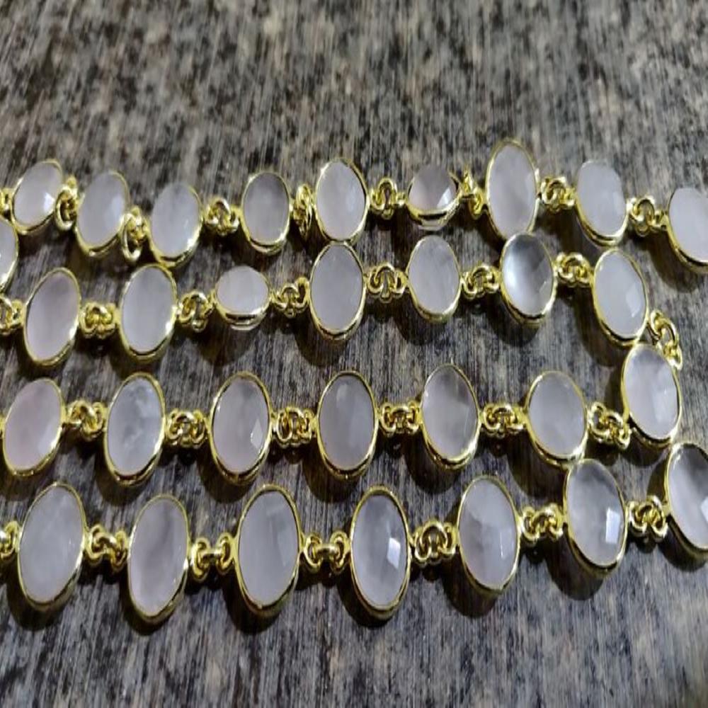 Natural Rose Quartz Coin Shape Briolette Faceted Size 9mm Bezel Connector Chain Sold Per Foot 