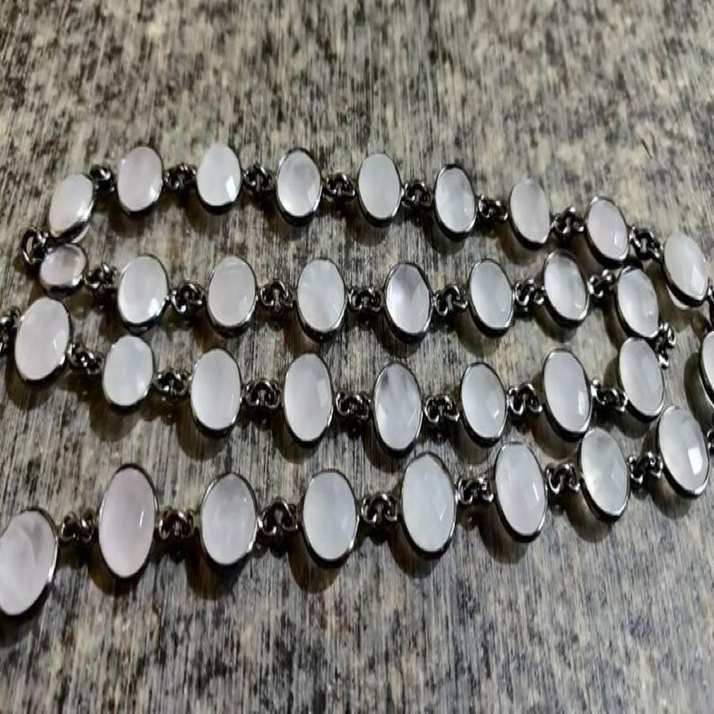 Natural Rose Quartz Coin Shape Briolette Faceted Size 9mm Bezel Connector Chain Sold Per Foot 