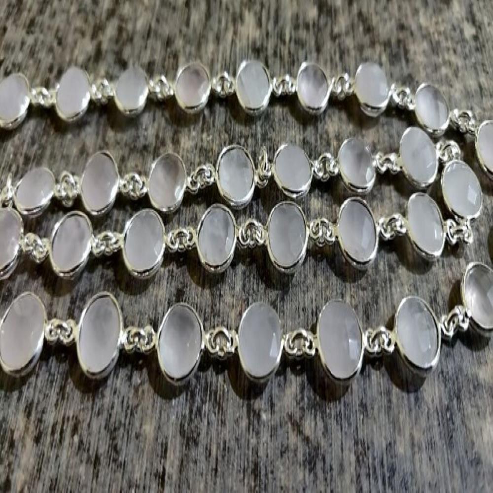 Natural Rose Quartz Coin Shape Briolette Faceted Size 9mm Bezel Connector Chain Sold Per Foot 