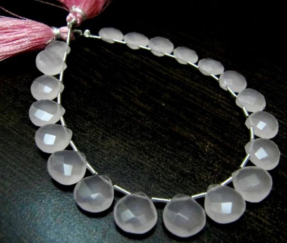 Pink Chalcedony Heart shape Briolette Faceted 10mm Beads Strand 8 inch long 