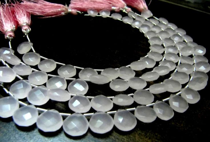 Pink Chalcedony Heart shape Briolette Faceted 10mm Beads Strand 8 inch long 