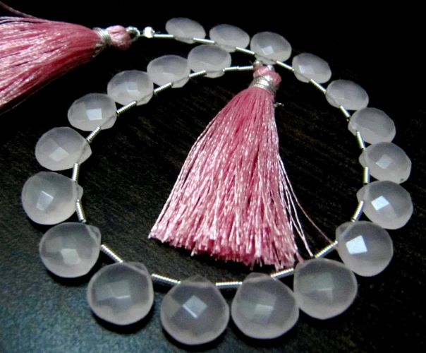 Pink Chalcedony Heart shape Briolette Faceted 10mm Beads Strand 8 inch long 