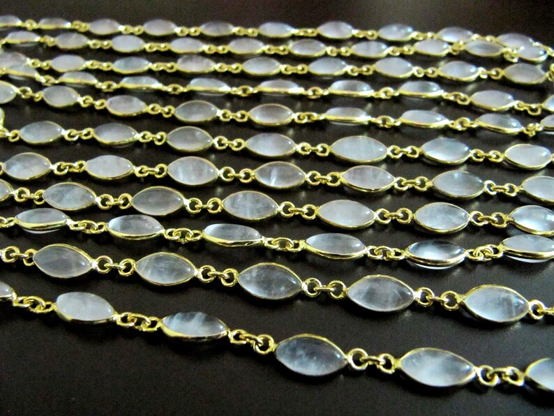 Natural Rose Quartz Marquise Shape Size 10x16mm Plain Smooth Bezel Connector Chain 