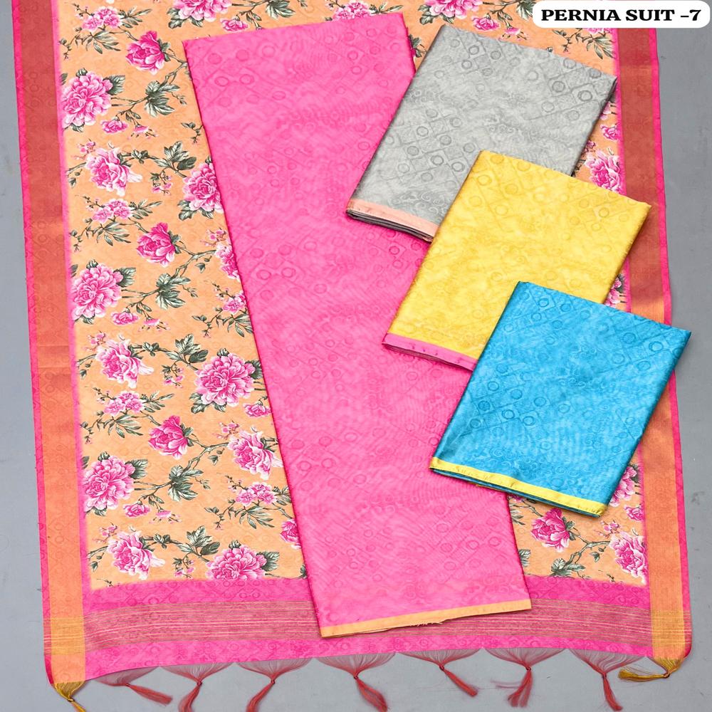 Premium Tussar Silk Digital Print 3 Piece Unstitched Suit Set Ethnic Wear Collection