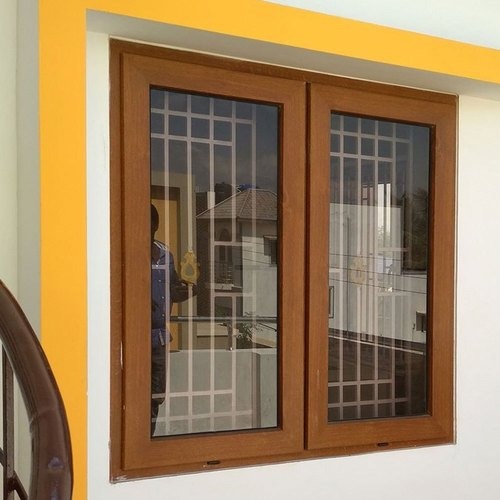 Wood Finish uPVC Casement Window with Glass & Grill