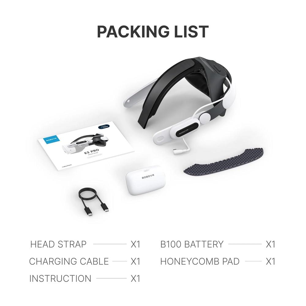 BOBOVR E3 Pro Battery Strap for Meta Quest 3 / 3S | 10000mAh Hot-Swappable VR Head Strap 