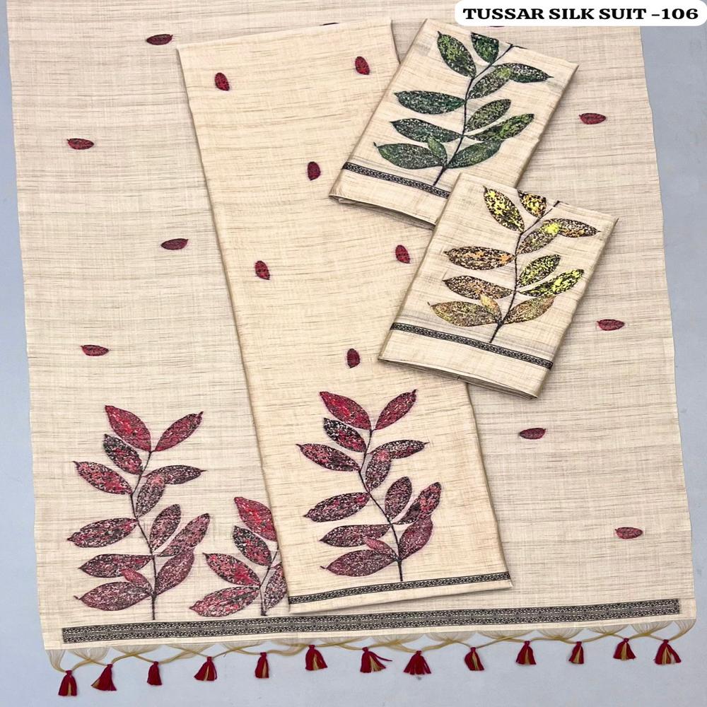 Premium Tussar Silk Thread Weaving 3 Piece Unstitched Suit