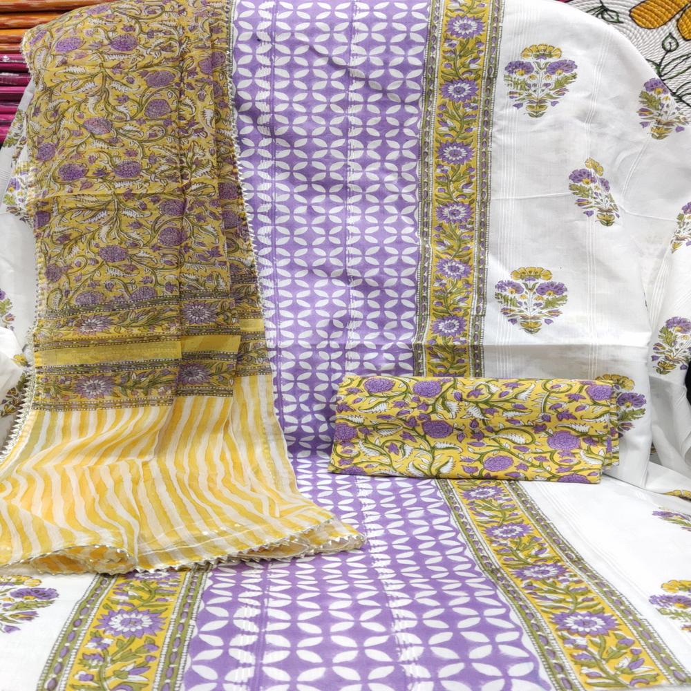 Cotton Handloom with Chiffion Dupatta