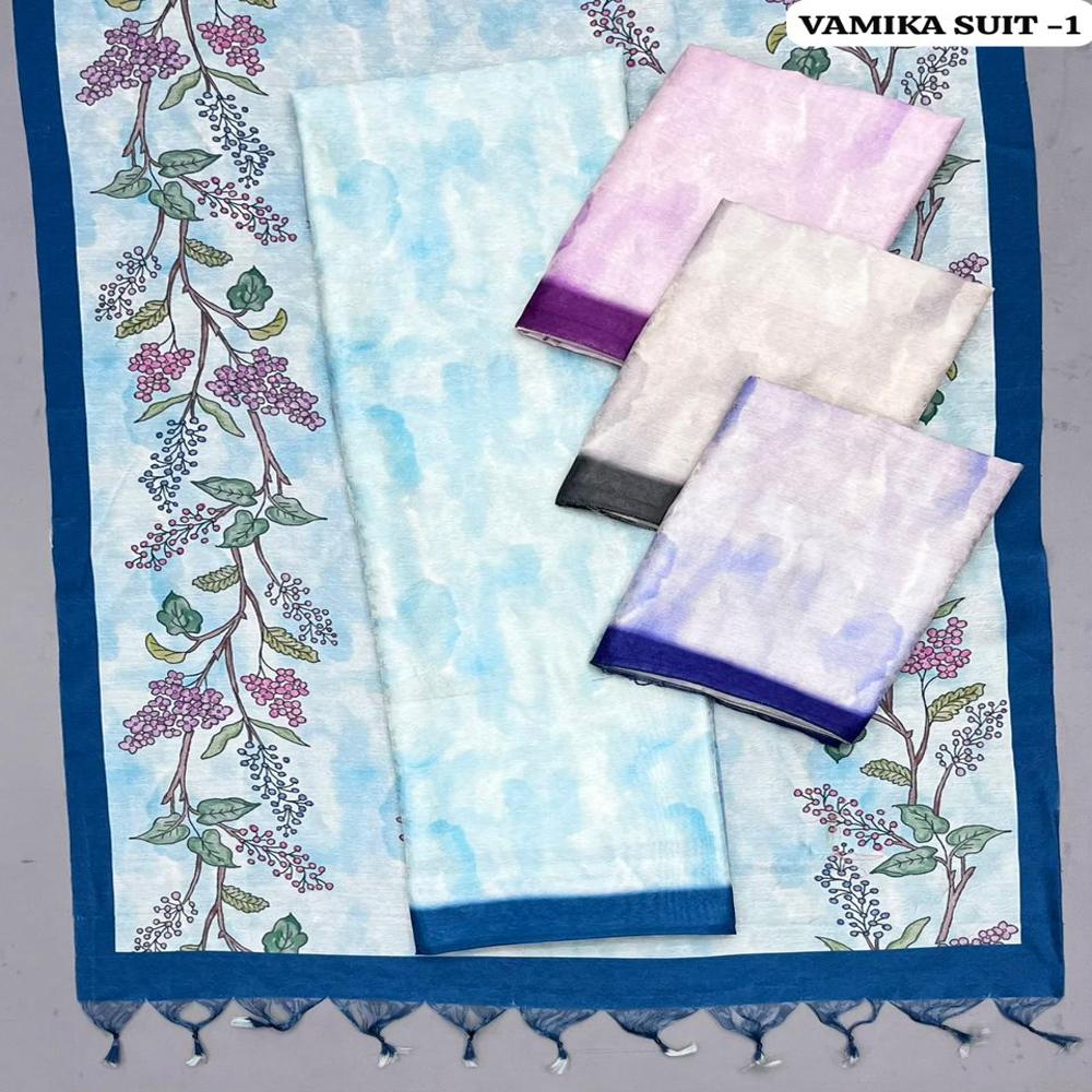 Tussar Silk Digital Printed Suit - Color: Bt Green