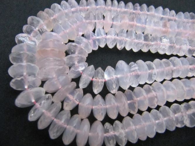 Natural Rose Quartz Gemstone German Cut Rondelle Faceted 7 to 12mm Beads sold per Strand 8 inches long