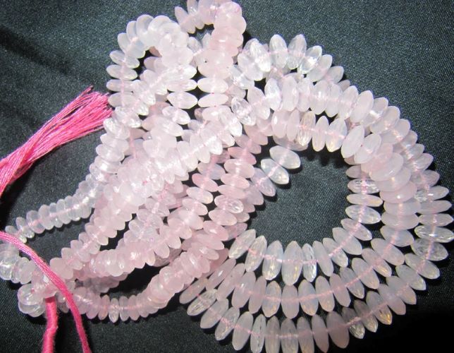 Natural Rose Quartz Gemstone German Cut Rondelle Faceted 7 to 12mm Beads sold per Strand 8 inches long
