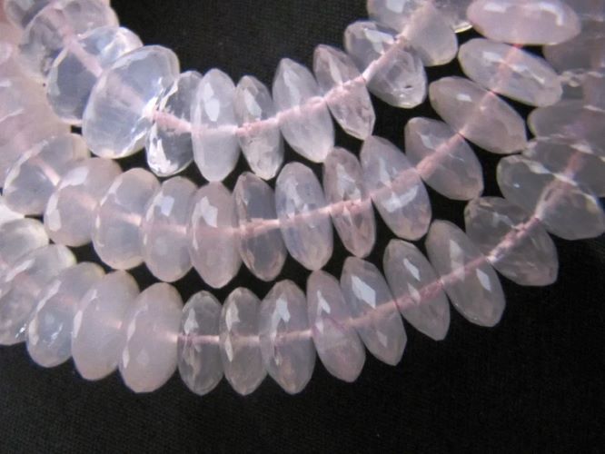 Natural Rose Quartz Gemstone German Cut Rondelle Faceted 7 to 12mm Beads sold per Strand 8 inches long