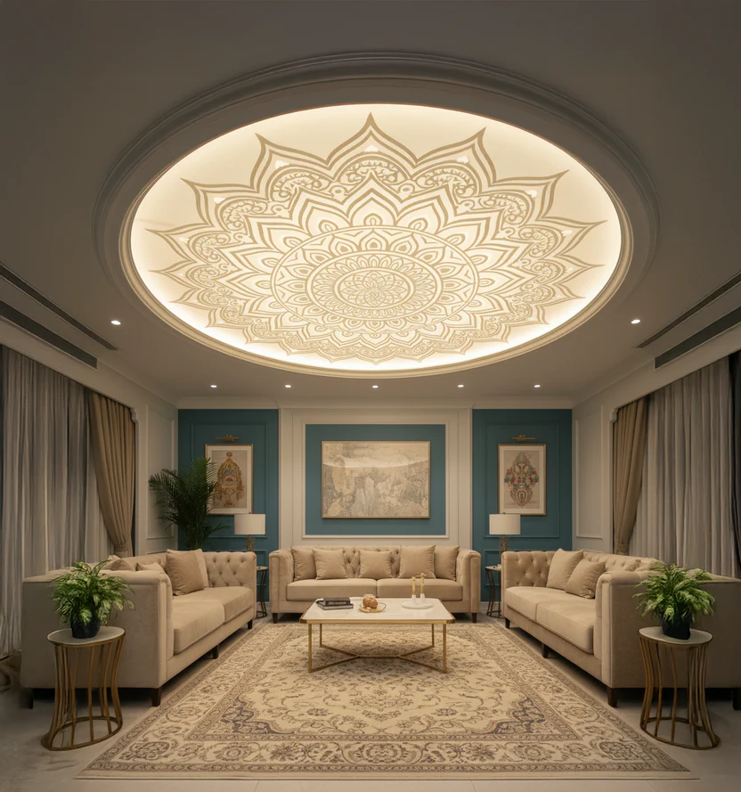 Designer Printed Round Led Stretch Ceiling