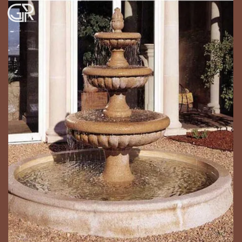 3 tier sandstone water fountain