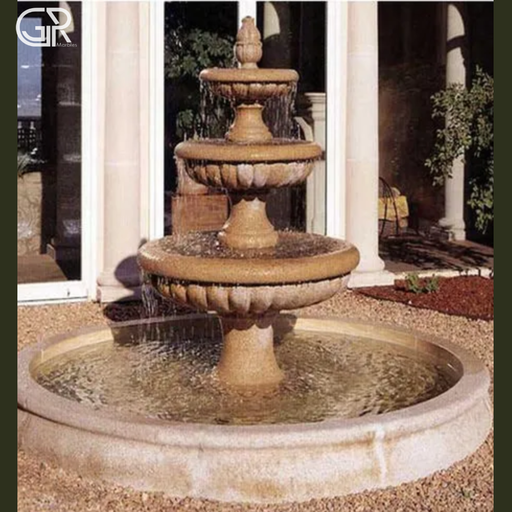 3 tier sandstone water fountain