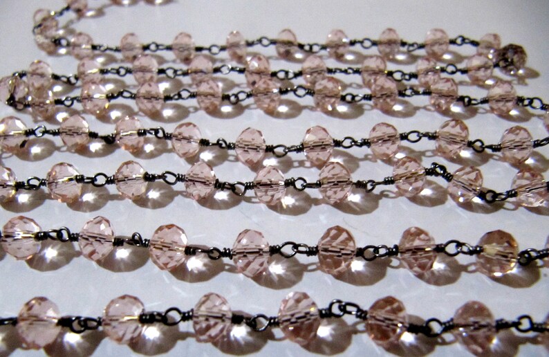 3 Foot-Natural Pink Quartz Rondelle Faceted Aati 6mm Hydro quartz beaded Rosary chain