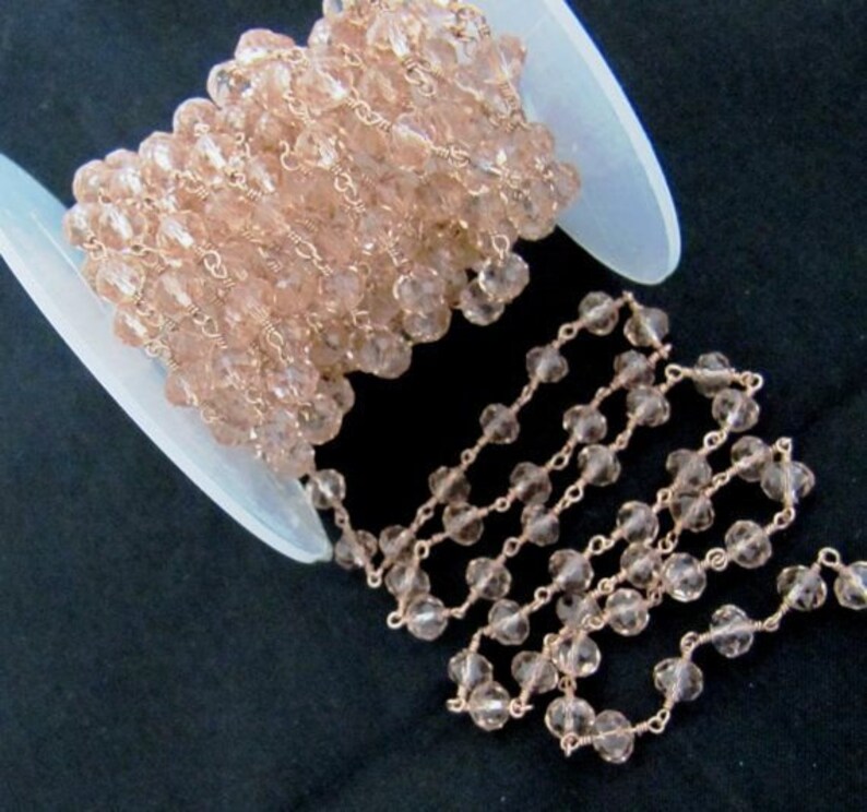 3 Foot-Natural Pink Quartz Rondelle Faceted Aati 6mm Hydro quartz beaded Rosary chain