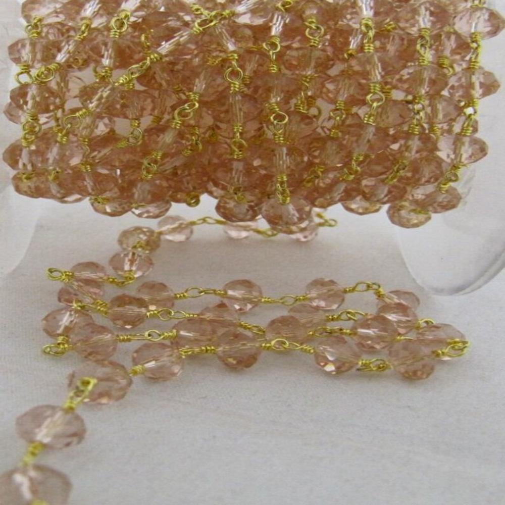 3 Foot-Natural Pink Quartz Rondelle Faceted Aati 6mm Hydro quartz beaded Rosary chain