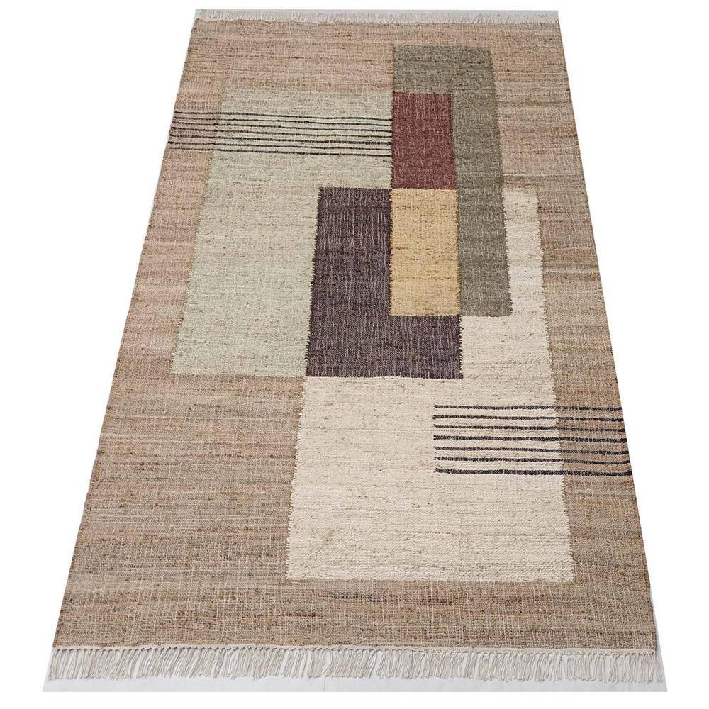 Handwoven Jute Area Rug | Modern Geometric, Neutral Colors