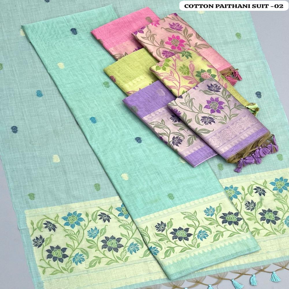 Muga Cotton Paithani Suit Set with Floral Border Design  Premium Ethnic Wear