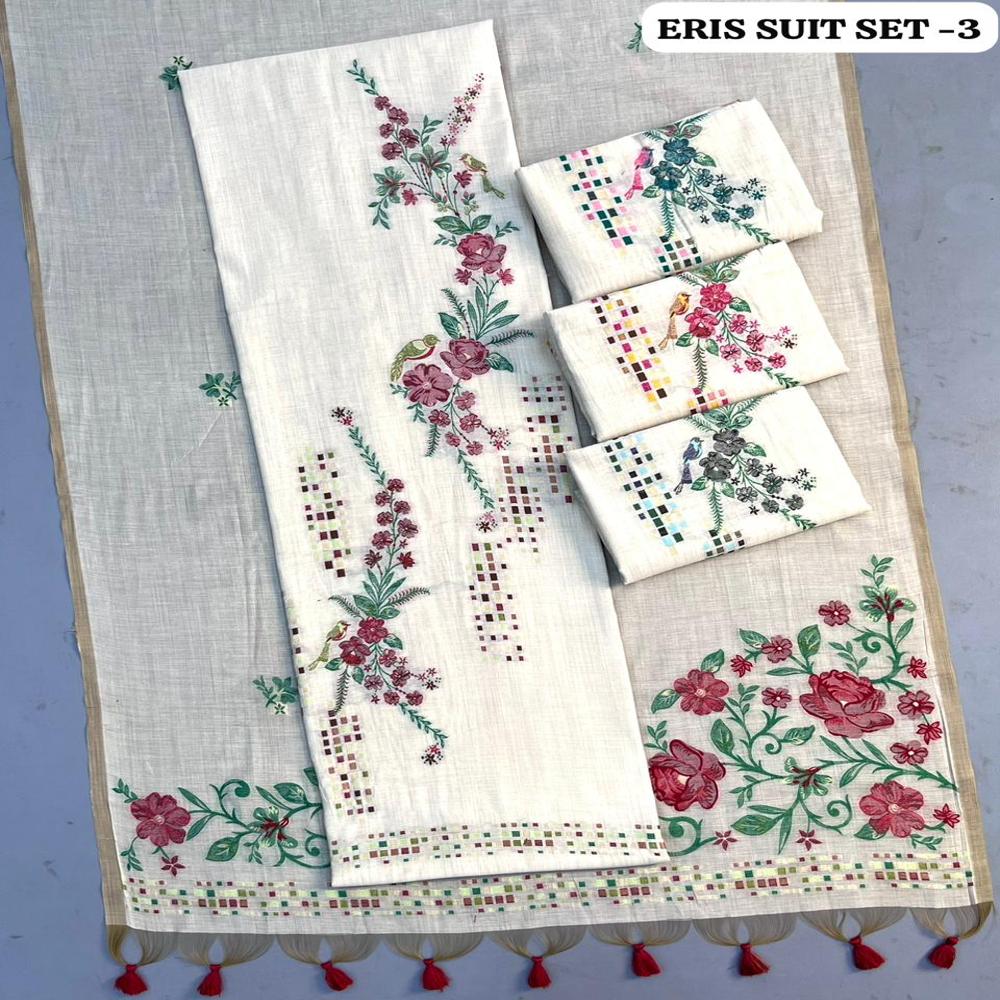 Cotton Thread Weaving Suit Set with Floral Design Elegant Ethnic Wear