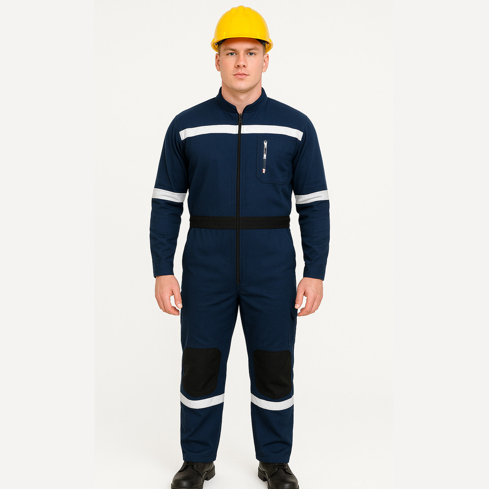 Navy Blue Industrial Safety Boiler Suit With Refector