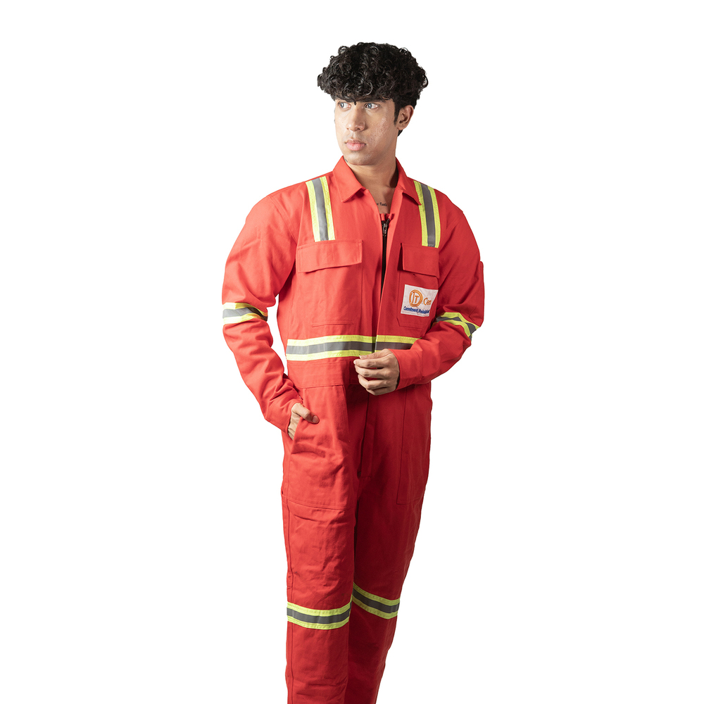 Red Industrial Boiler Suit With Reflector