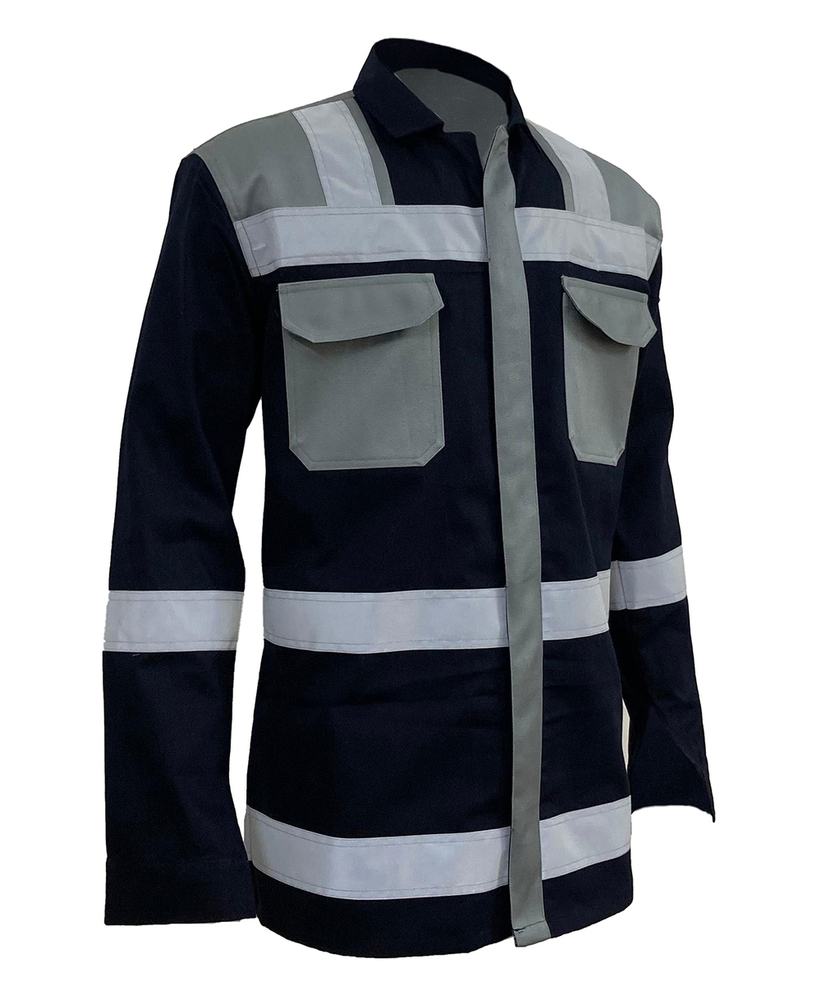 Grey Industrial Dual Pocket Safety Jacket With Reflector