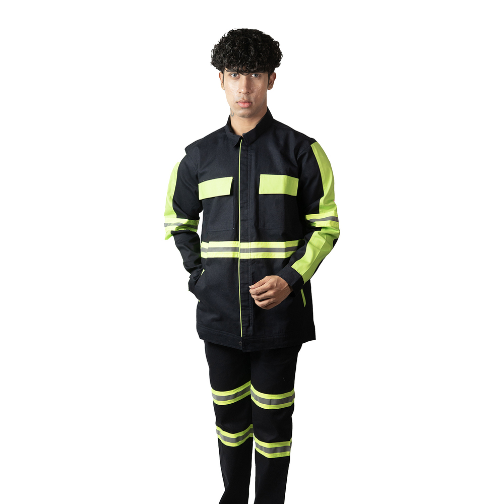 Navy Blue Industrial Dual Pocket Safety Jacket With Reflector