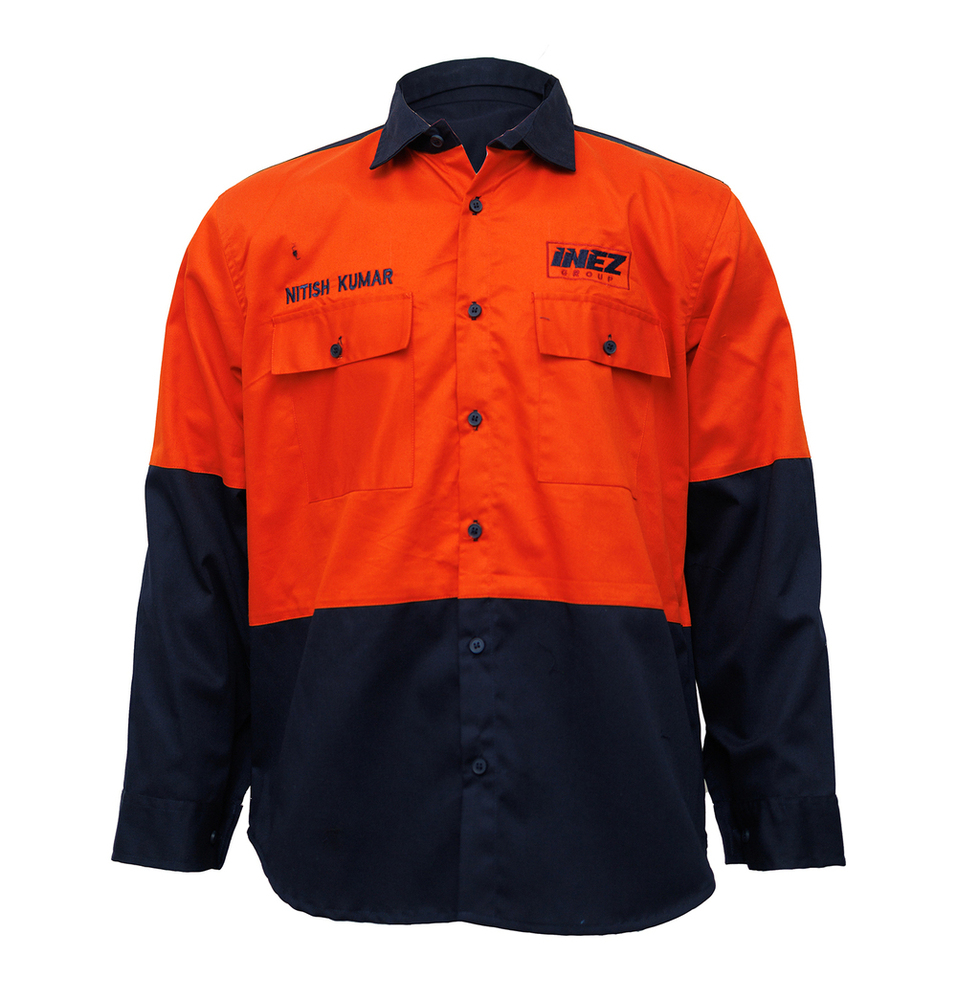 Dark Navy Blue And Orange Industrial Safety Shirt