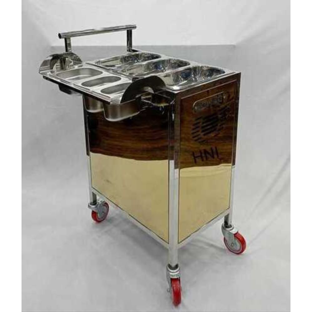 High Quality Stainless Steel Utility Food Trolley With Lockable Wheels - Color: Brown