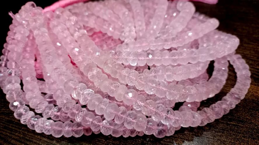Natural Rose Quartz Rondelle Faceted 7 to 9mm Beads Sold Per Strand 8 Inches Long