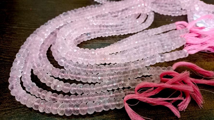 Natural Rose Quartz Rondelle Faceted 7 to 9mm Beads Sold Per Strand 8 Inches Long