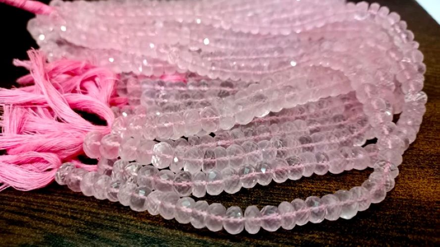 Natural Rose Quartz Rondelle Faceted 7 to 9mm Beads Sold Per Strand 8 Inches Long