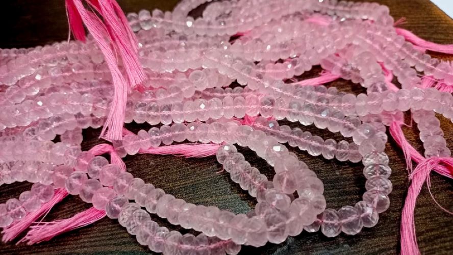 Natural Rose Quartz Rondelle Faceted 7 to 9mm Beads Sold Per Strand 8 Inches Long