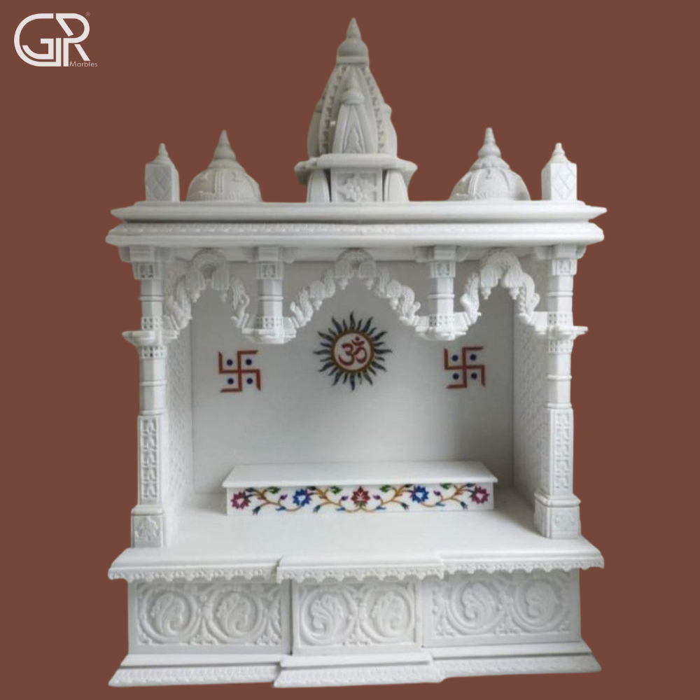 Carved Makrana marble indoor mandir