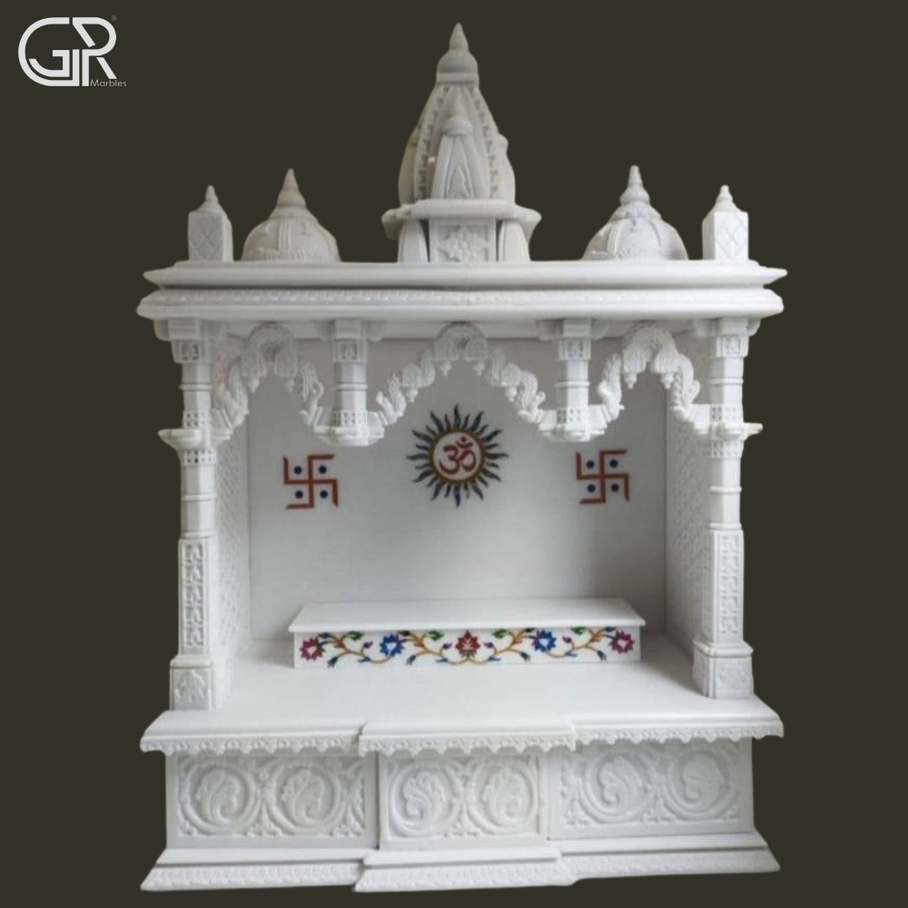 Carved Makrana marble indoor mandir