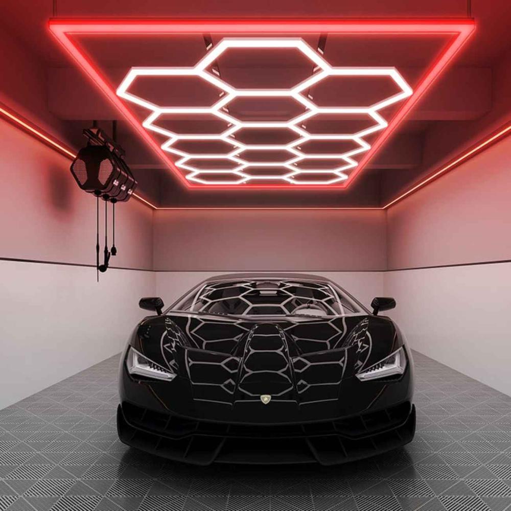 Hexagon Lights With Red Border (Studio Lights For Ceiling) - Material: Abs Plastic