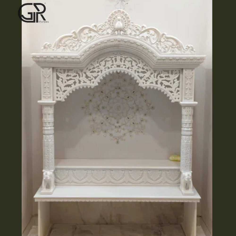 Painted White Marble Pooja Temple