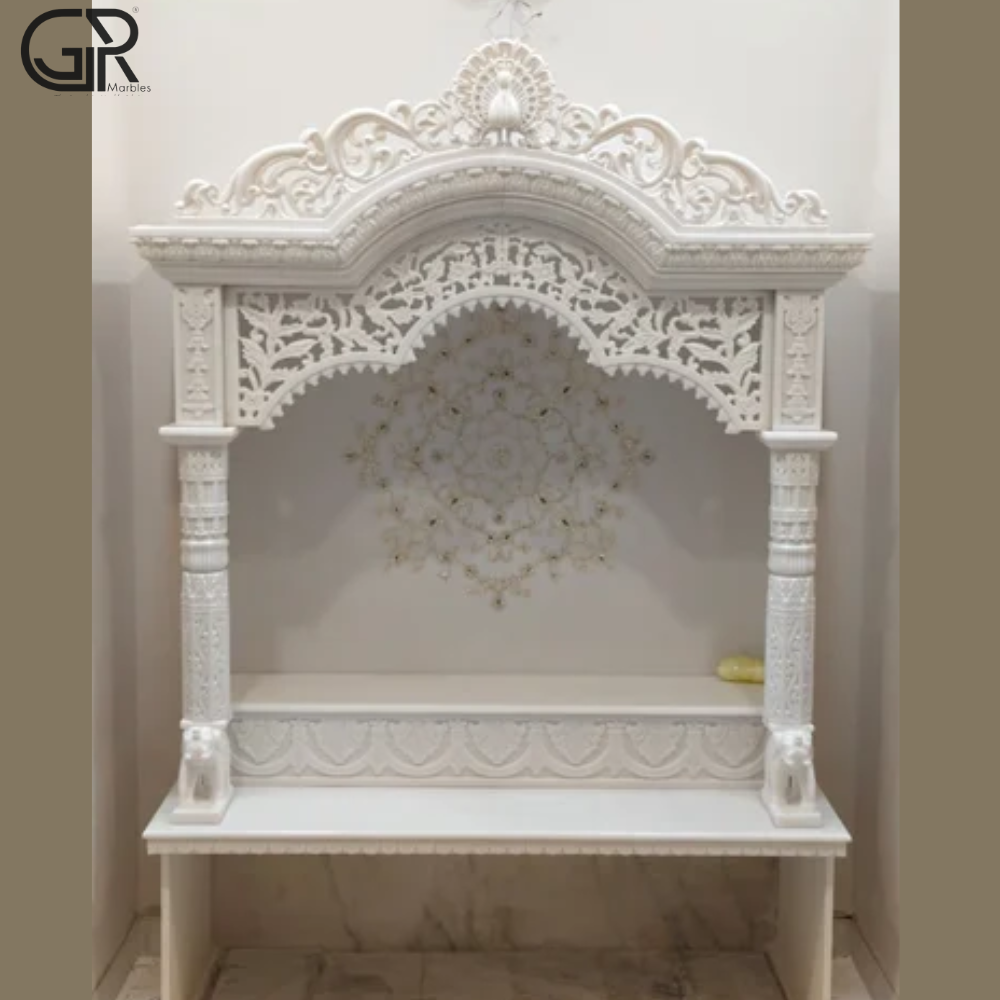 Painted White Marble Pooja Temple