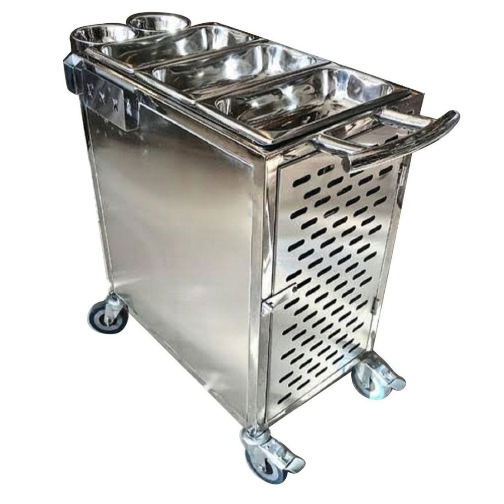 Stainless Steel Food Trolley with Ergonomic Handle and Strong Wheels