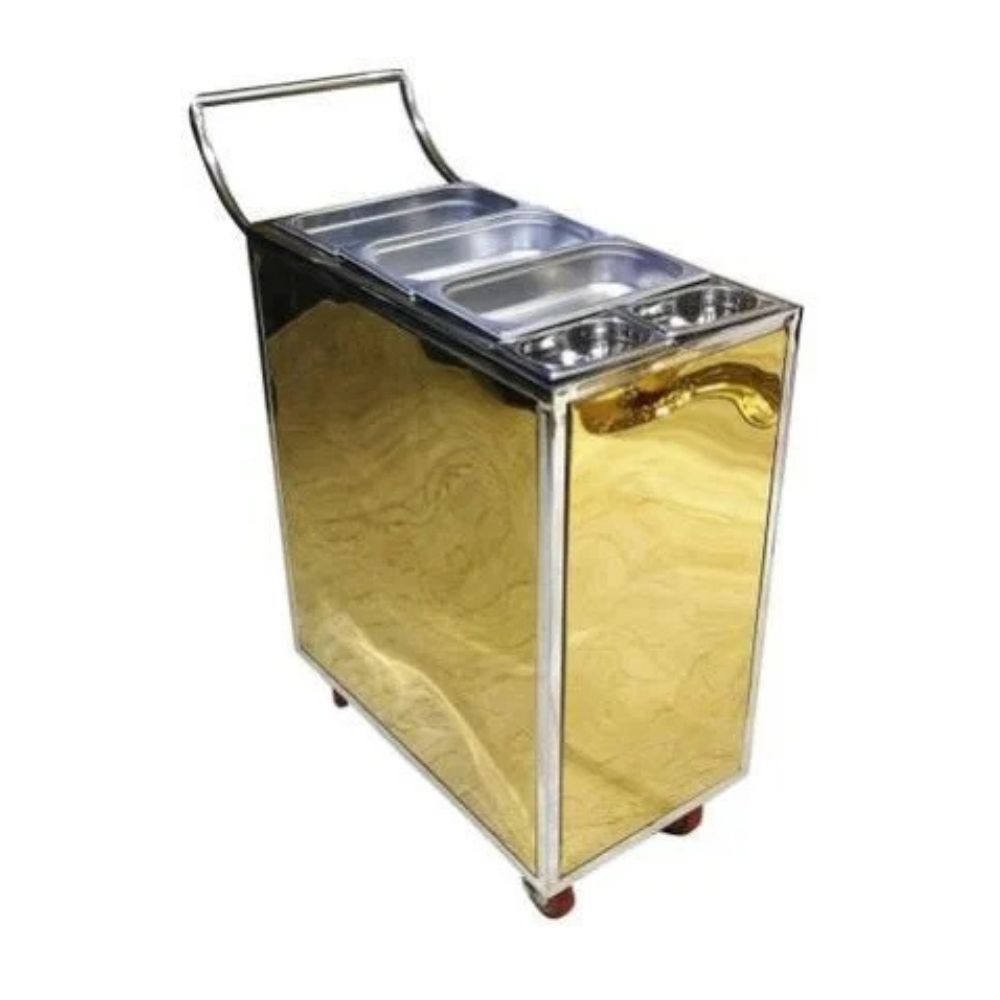 Stainless Steel Utility Trolley For Food Service And Kitchen Management - Color: Gold