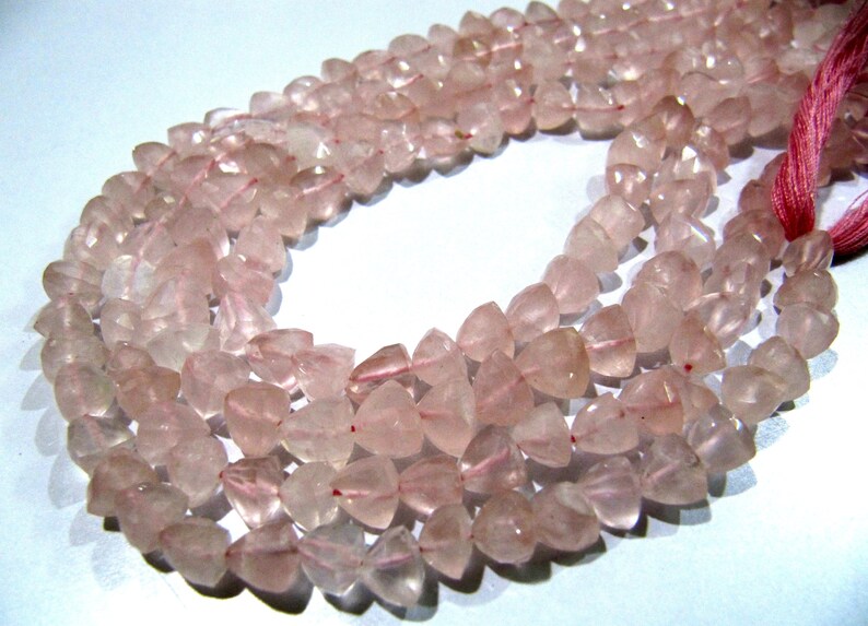 Pyramid Shape Rose Quartz Beads Natural Rose Quartz Gemstone Beads Size 6-7mm Strand 10 Inch Long - Beads Colour: Pink