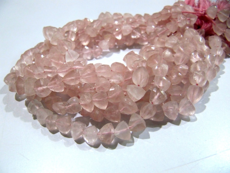 Pyramid Shape Rose Quartz Beads Natural Rose Quartz Gemstone Beads Size 6-7mm Strand 10 inch long