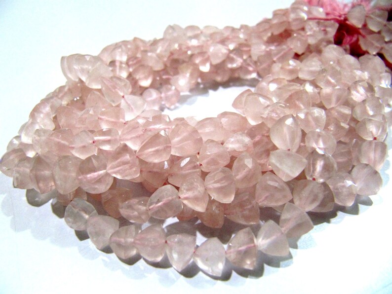 Pyramid Shape Rose Quartz Beads Natural Rose Quartz Gemstone Beads Size 6-7mm Strand 10 inch long