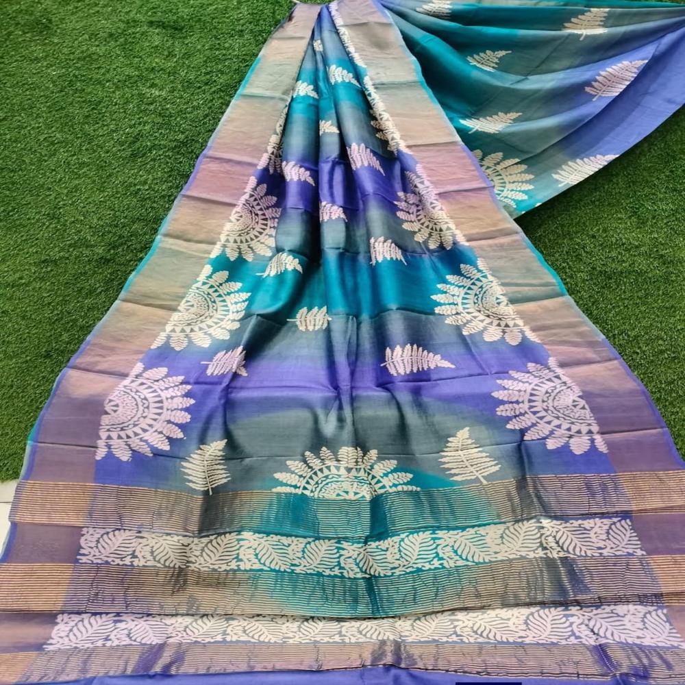 Exclusive Block Printed zari tussar Sarees